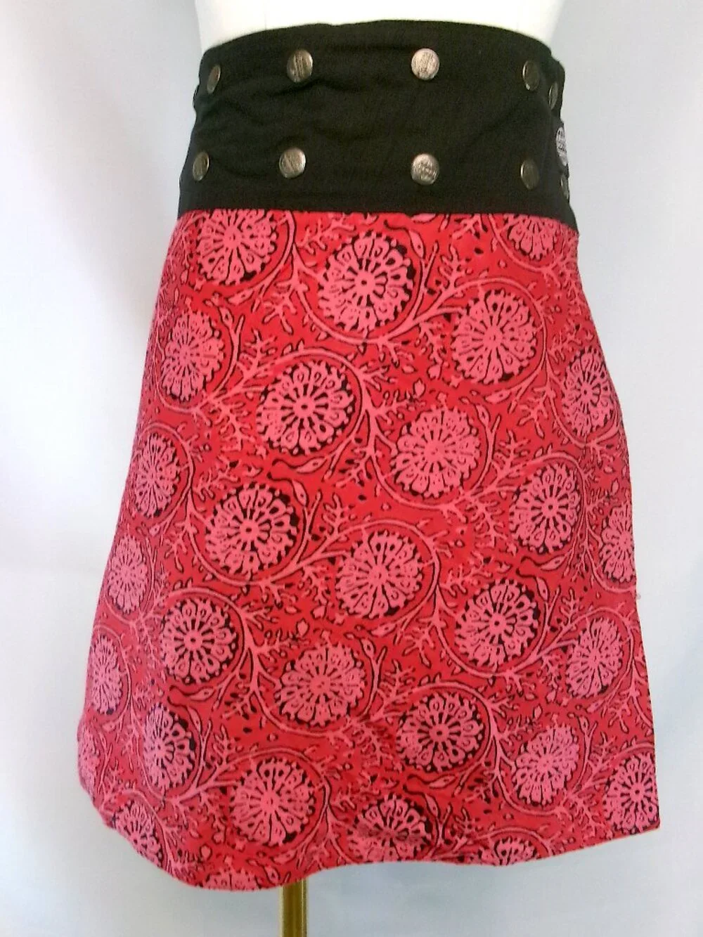Pacap Reversible Adjustable Wrap Skirt Boho Festival Psychedelic Floral Cotton - Picture 1 of 8